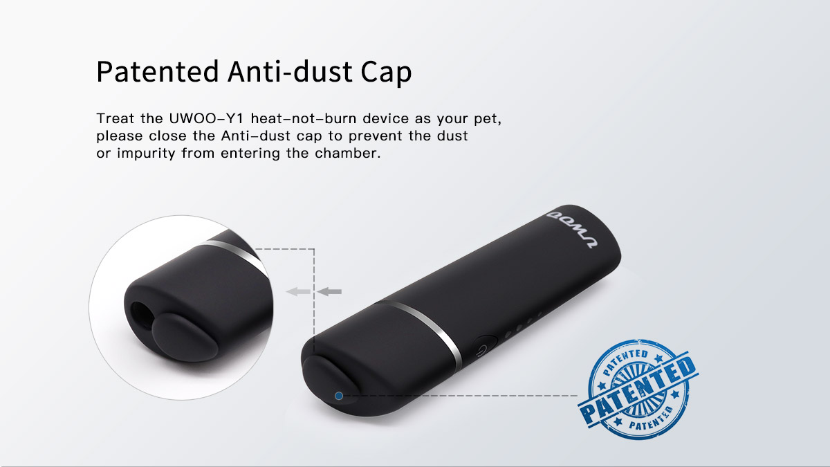 Heat not burn device Y1 feature: Patented anti-dust cap
