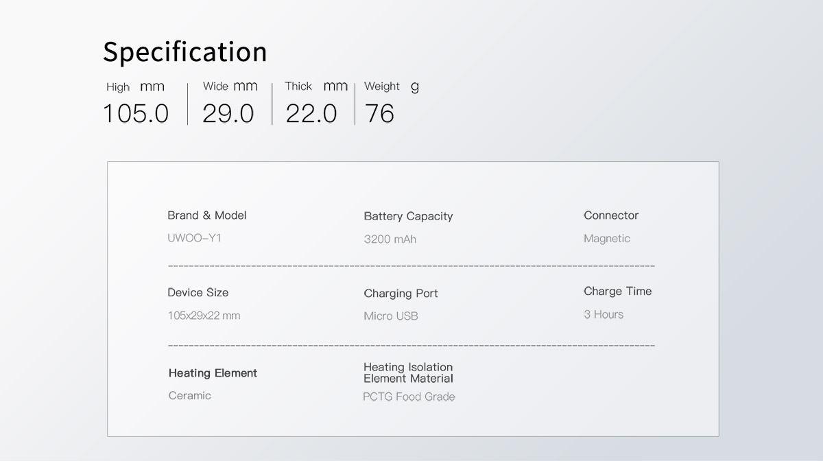 Heat not burn device Y1 specification