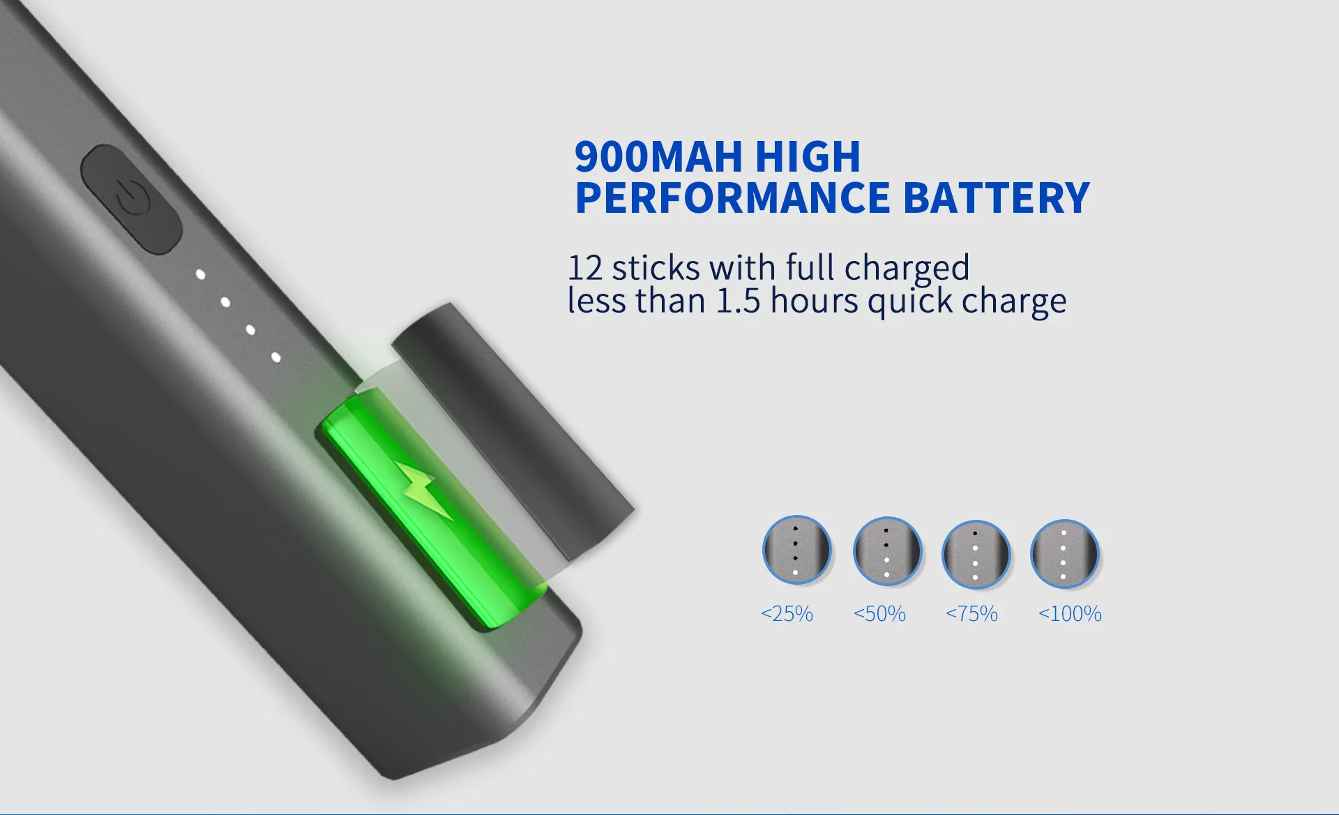 900MAH HIGH PERFORMANCE BATTERY 12 sticks with full charged less than 1.5 hours quick charge
